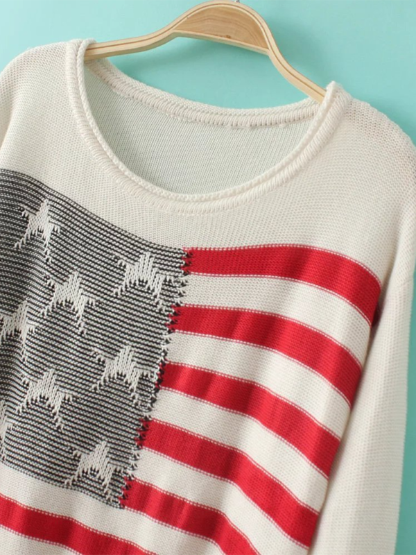 New American flag contrast striped loose pullover sweater-TOPS / DRESSES-[Adult]-[Female]-2022 Online Blue Zone Planet