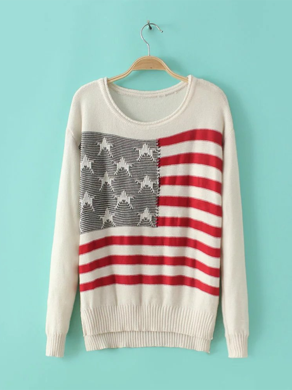 New American flag contrast striped loose pullover sweater-TOPS / DRESSES-[Adult]-[Female]-2022 Online Blue Zone Planet