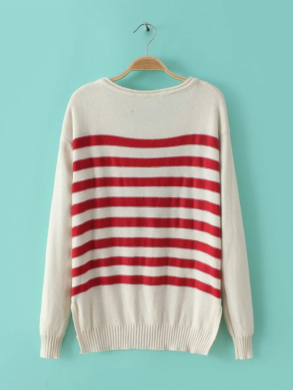 New American flag contrast striped loose pullover sweater-TOPS / DRESSES-[Adult]-[Female]-2022 Online Blue Zone Planet