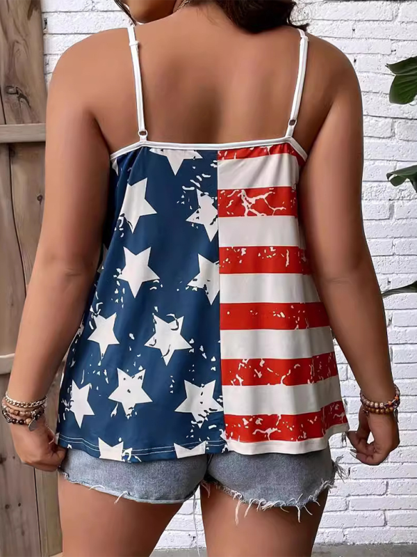 American Independence Day Flag Digital Print Off-The-Shoulder Tank Top-[Adult]-[Female]-2022 Online Blue Zone Planet