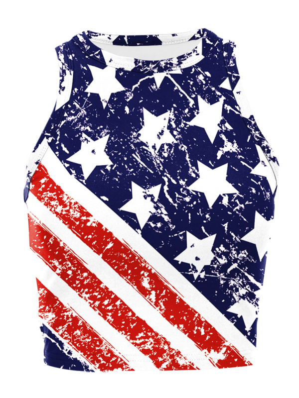 American Independence Day Flag Digital Print Sleeveless Off Shoulder Tank Top-[Adult]-[Female]-2022 Online Blue Zone Planet