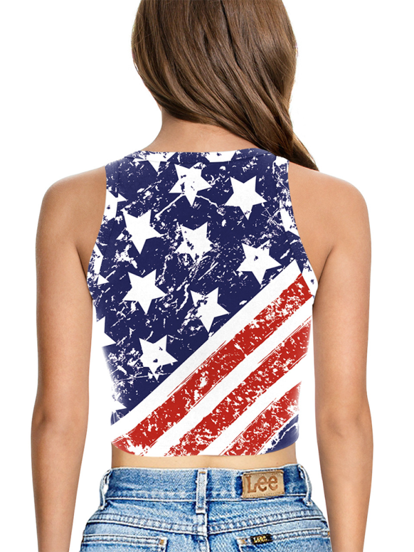 American Independence Day Flag Digital Print Sleeveless Off Shoulder Tank Top-[Adult]-[Female]-2022 Online Blue Zone Planet