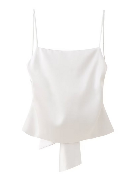 Blue Zone Planet | Women's satin camisole top with bow on the back-TOPS / DRESSES-[Adult]-[Female]-White-XS-2022 Online Blue Zone Planet