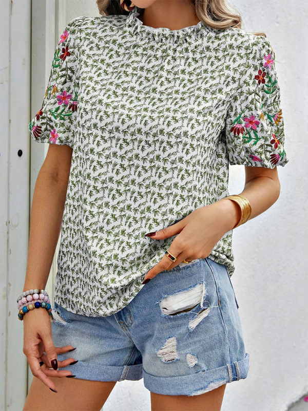Blue Zone Planet | New Embroidered Printed Buckled Wave High Neck Short Colorblock Top-[Adult]-[Female]-Green-S-2022 Online Blue Zone Planet