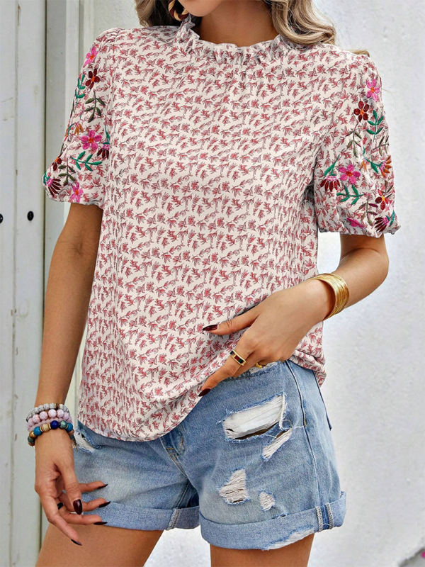 Blue Zone Planet | New Embroidered Printed Buckled Wave High Neck Short Colorblock Top-[Adult]-[Female]-2022 Online Blue Zone Planet