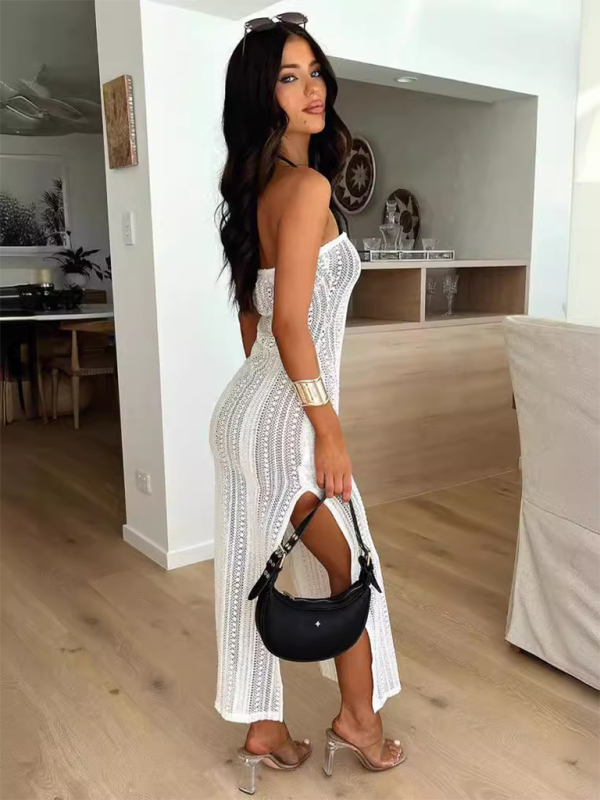 Blue Zone Planet | Ladies seethrough lace dress chest wrap hip skirt Blue Zone Planet | Ladies seethrough lace dress chest wrap hip skirt