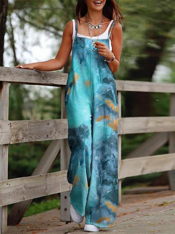 Blue Zone Planet | New Independence Day Star Print Suspender Jumpsuit-[Adult]-[Female]-2022 Online Blue Zone Planet