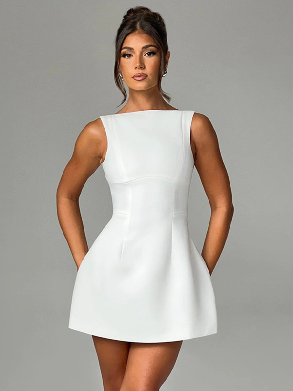 Blue Zone Planet | Mya's Slim Backless Tank Top Basic Mini Dress White / M by Blue Zone Planet Blue Zone Planet | Mya's Slim Backless Tank Top Basic Mini Dress White / M by Blue Zone Planet