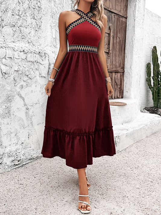 New elegant halter neck high waist dress-[Adult]-[Female]-Red-S-2022 Online Blue Zone Planet