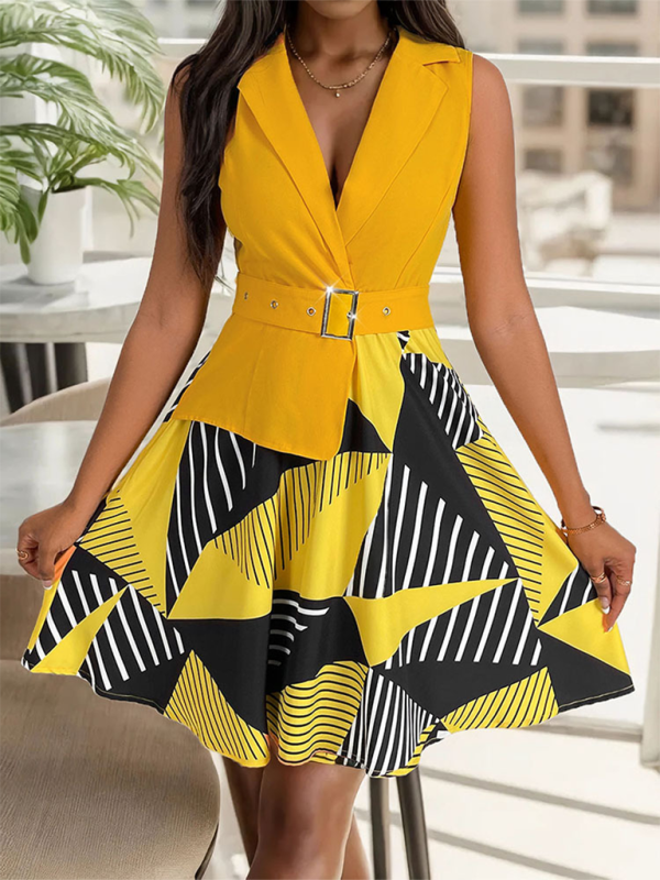 Women's Sleeveless Geometric Print Dress-TOPS / DRESSES-[Adult]-[Female]-2022 Online Blue Zone Planet