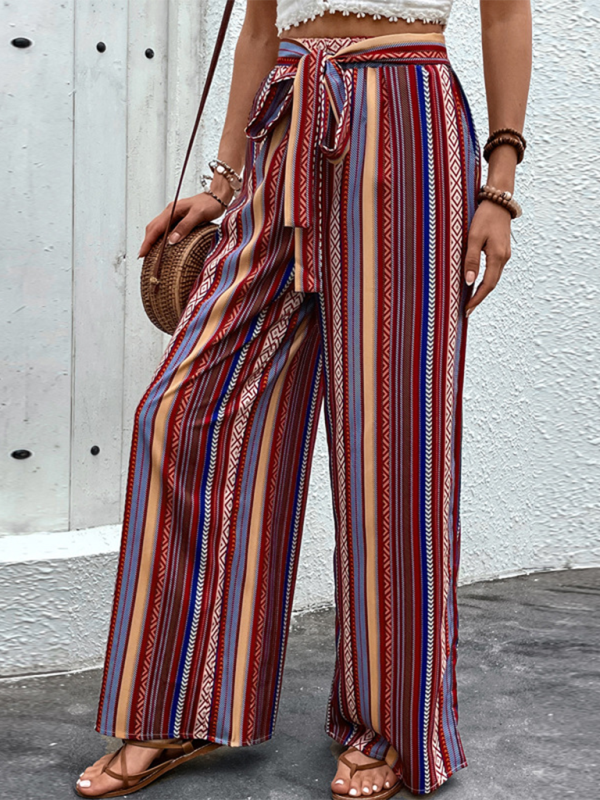Kiera's Bohemian Loose Striped High Waist Elastic Wide Leg Pants-BOTTOMS SIZES SMALL MEDIUM LARGE-[Adult]-[Female]-Wine Red-S-2022 Online Blue Zone Planet