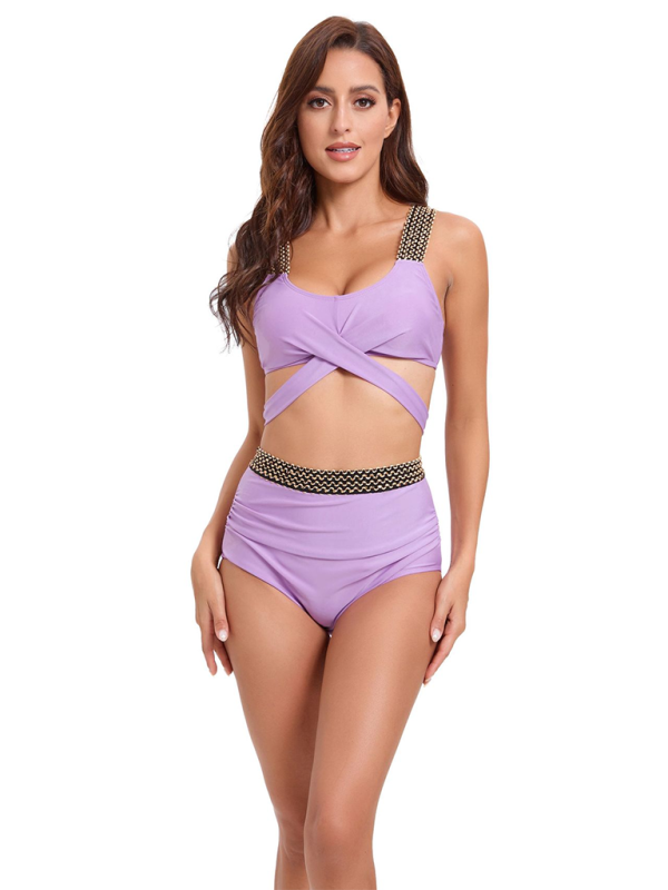 Women's bikini two-piece tight swimsuit cross backless bikini-[Adult]-[Female]-Lavender-S-2022 Online Blue Zone Planet