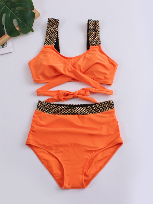 Women's bikini two-piece tight swimsuit cross backless bikini-[Adult]-[Female]-Orange-S-2022 Online Blue Zone Planet