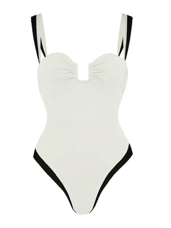 Women's black and white simple contrast one-piece swimsuit-[Adult]-[Female]-2022 Online Blue Zone Planet