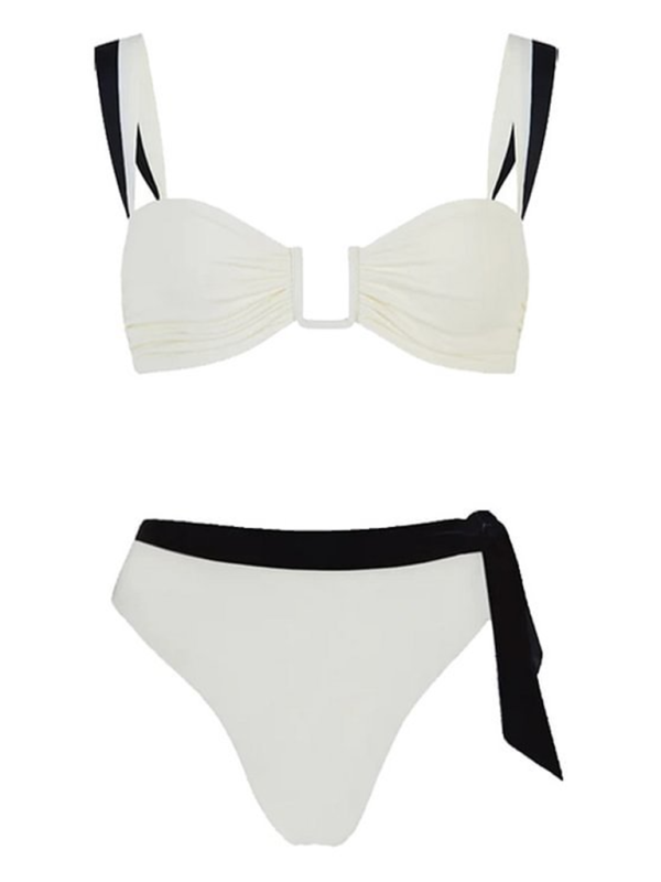 Women's black and white simple contrast color strap beach vacation bikini-[Adult]-[Female]-2022 Online Blue Zone Planet