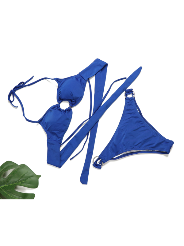 Women's Ring Two-Piece Swimsuit Solid Color Gathered Bikini-[Adult]-[Female]-2022 Online Blue Zone Planet