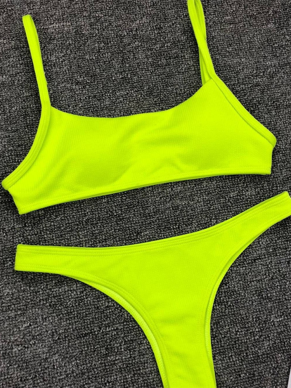 Solid color two-piece swimsuit fluorescent solid color bikini-TOPS / DRESSES-[Adult]-[Female]-2022 Online Blue Zone Planet