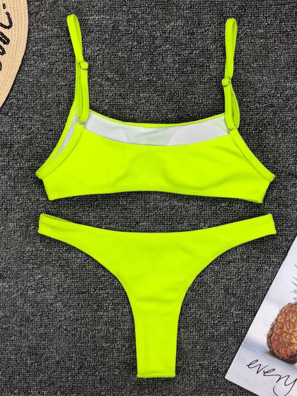 Solid color two-piece swimsuit fluorescent solid color bikini-TOPS / DRESSES-[Adult]-[Female]-2022 Online Blue Zone Planet