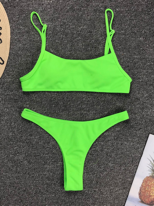 Solid color two-piece swimsuit fluorescent solid color bikini-TOPS / DRESSES-[Adult]-[Female]-2022 Online Blue Zone Planet