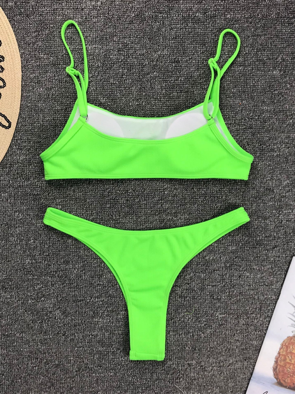 Solid color two-piece swimsuit fluorescent solid color bikini-TOPS / DRESSES-[Adult]-[Female]-2022 Online Blue Zone Planet