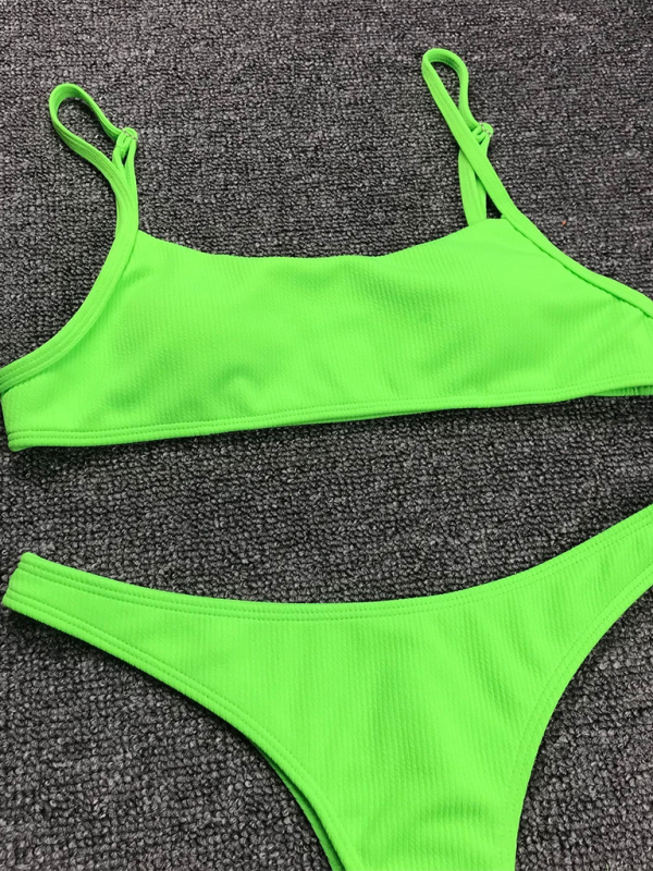 Solid color two-piece swimsuit fluorescent solid color bikini-TOPS / DRESSES-[Adult]-[Female]-2022 Online Blue Zone Planet