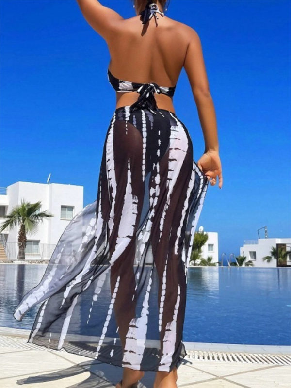 Fashion style printed mesh backless bikini three piece swimsuit-TOPS / DRESSES-[Adult]-[Female]-2022 Online Blue Zone Planet