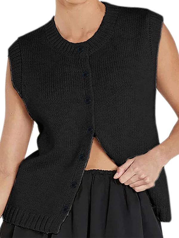 Knitted vest vest versatile single-breasted knitted cardigan top-TOPS / DRESSES-[Adult]-[Female]-Black-S-2022 Online Blue Zone Planet