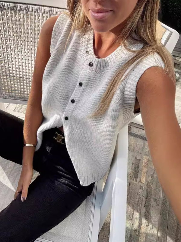 Knitted vest vest versatile single-breasted knitted cardigan top-TOPS / DRESSES-[Adult]-[Female]-2022 Online Blue Zone Planet