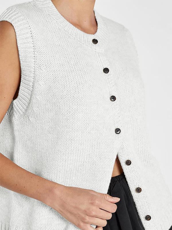 Knitted vest vest versatile single-breasted knitted cardigan top-TOPS / DRESSES-[Adult]-[Female]-White-S-2022 Online Blue Zone Planet