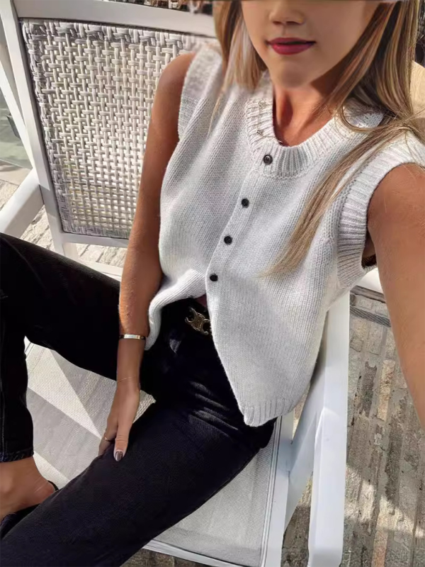 Knitted vest vest versatile single-breasted knitted cardigan top-TOPS / DRESSES-[Adult]-[Female]-2022 Online Blue Zone Planet