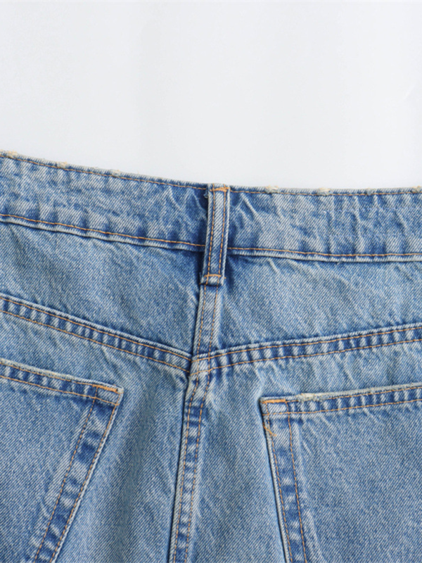 high waist distressed slim fit denim skirt-[Adult]-[Female]-2022 Online Blue Zone Planet