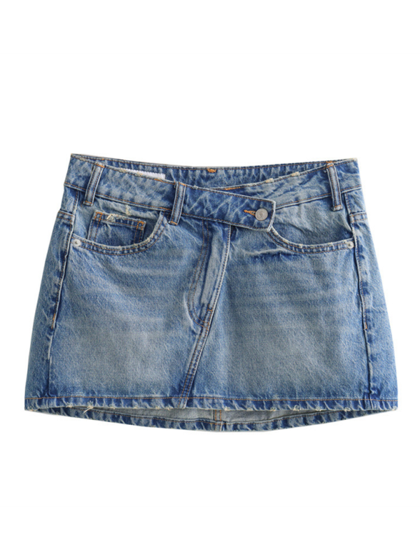 high waist distressed slim fit denim skirt-[Adult]-[Female]-Blue-XS-2022 Online Blue Zone Planet