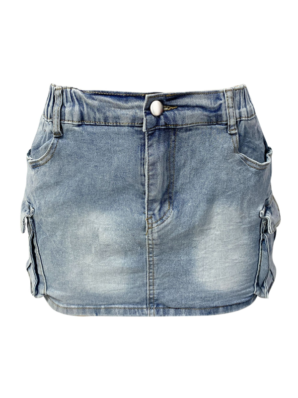 denim skirt summer retro elastic tight workwear pocket hip skirt-[Adult]-[Female]-2022 Online Blue Zone Planet