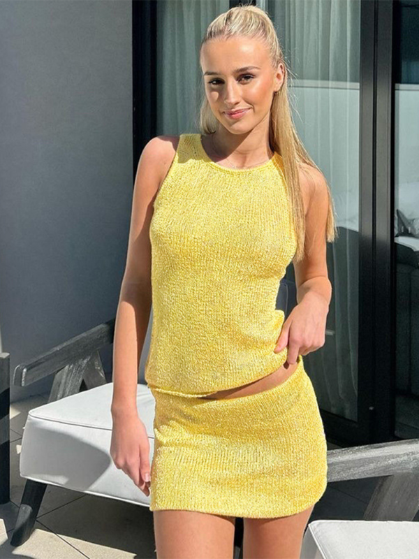 Blue Zone Planet Anna's Round Neck Sleeveless Top Mini Skirt Outfit