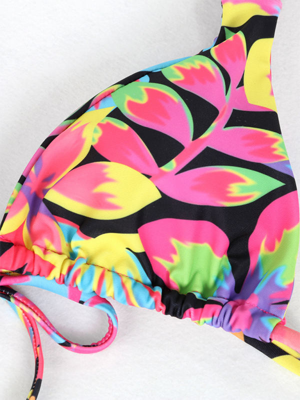 New two-piece swimsuit four-piece backless printed bikini-[Adult]-[Female]-2022 Online Blue Zone Planet