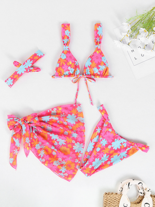 New two-piece swimsuit four-piece backless printed bikini-[Adult]-[Female]-Pink-S-2022 Online Blue Zone Planet