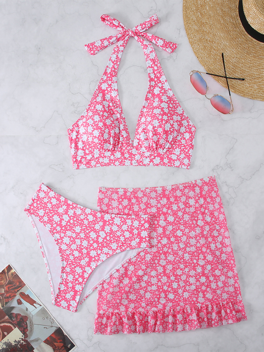New three-piece swimsuit female small floral Bikini-[Adult]-[Female]-Pink-S-2022 Online Blue Zone Planet
