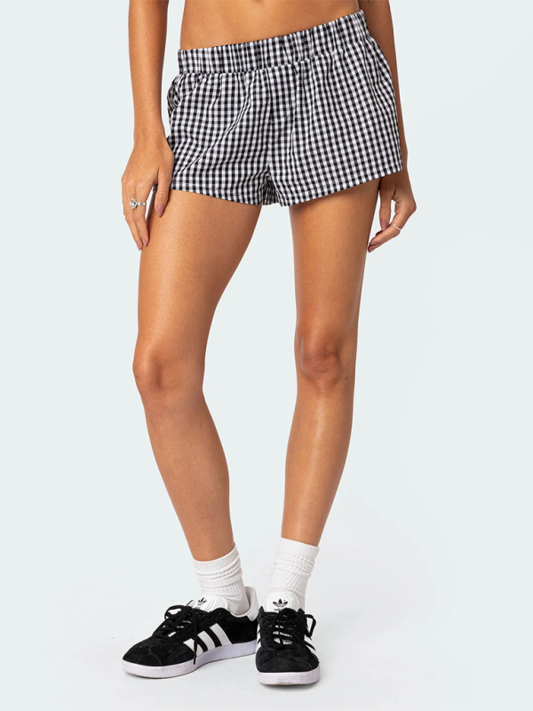 New spring and summer casual women's shorts plaid beach pants loose home wear-[Adult]-[Female]-Black-S-2022 Online Blue Zone Planet