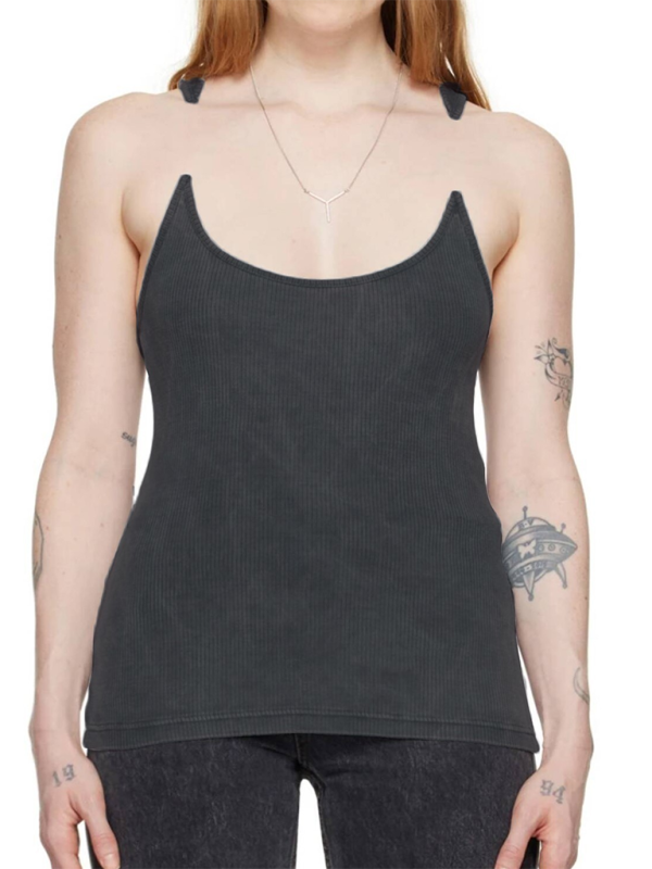 Women's Camisole with Padded Ribbed Knit Top-[Adult]-[Female]-Grey-FREESIZE-2022 Online Blue Zone Planet
