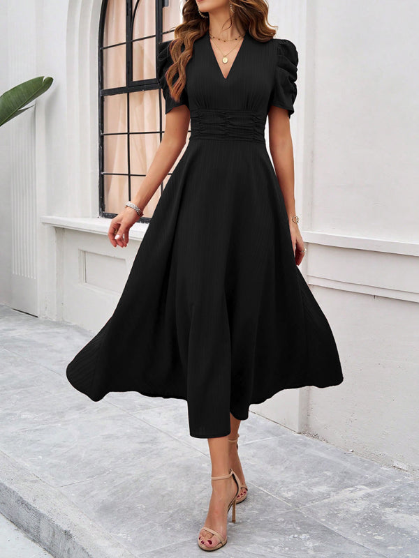 High Waist Midi Dress Women's V-neck High-waisted Party Casual Dress, Bohemian Women's Ruffle Trim High Waist Midi Dress Women's V-neck High-waisted Party Casual Dress, Bohemian Women's Ruffle Trim