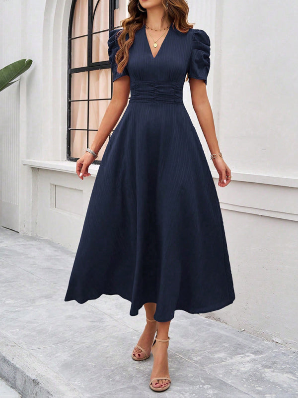 Nina's Elegant Solid Color High Waist Midi Dress Blue Zone Planet