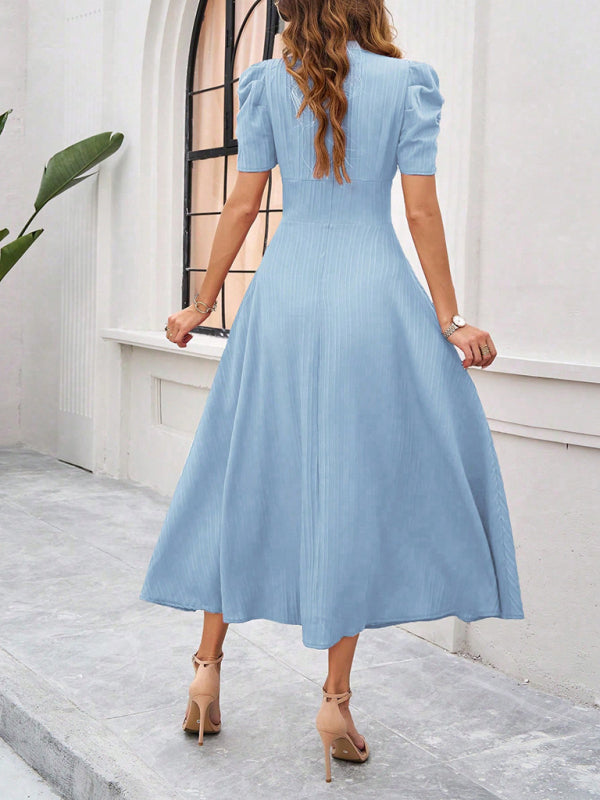 Women's elegant solid color waist dress-[Adult]-[Female]-2022 Online Blue Zone Planet