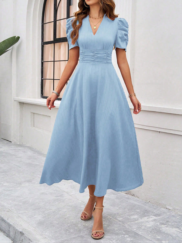 Women's elegant solid color waist dress-[Adult]-[Female]-2022 Online Blue Zone Planet