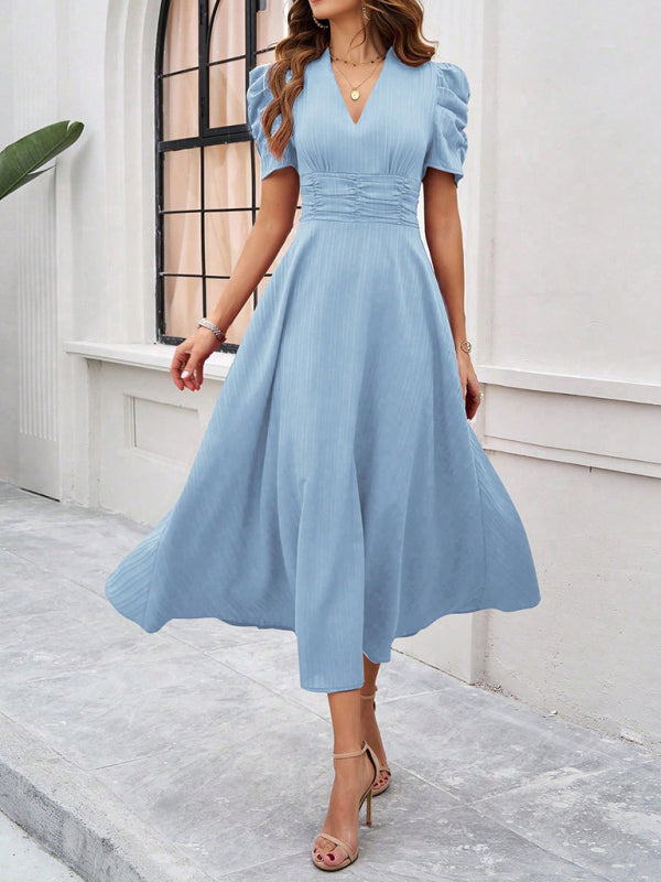 Women's elegant solid color waist dress-[Adult]-[Female]-2022 Online Blue Zone Planet