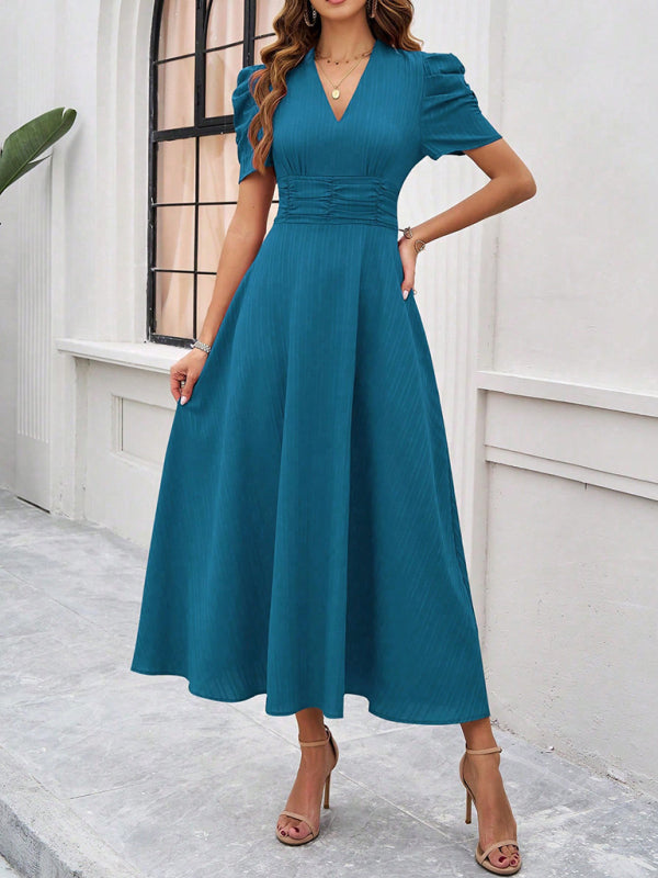 Women's elegant solid color waist dress-[Adult]-[Female]-2022 Online Blue Zone Planet