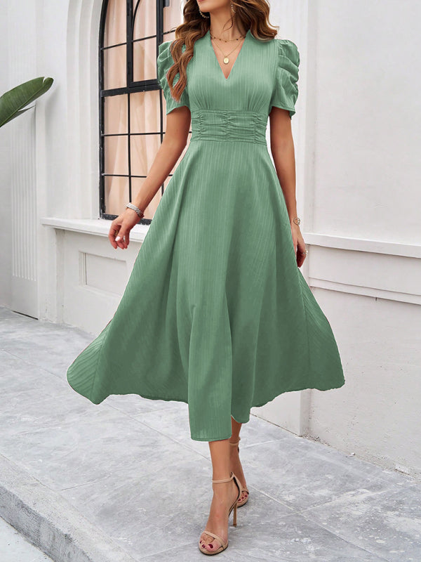 Women's elegant solid color waist dress-[Adult]-[Female]-Pale green-S-2022 Online Blue Zone Planet