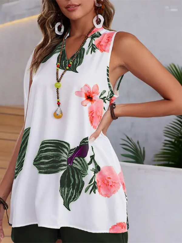 Women's Printed Casual Vacation Top and Shorts Set-[Adult]-[Female]-2022 Online Blue Zone Planet