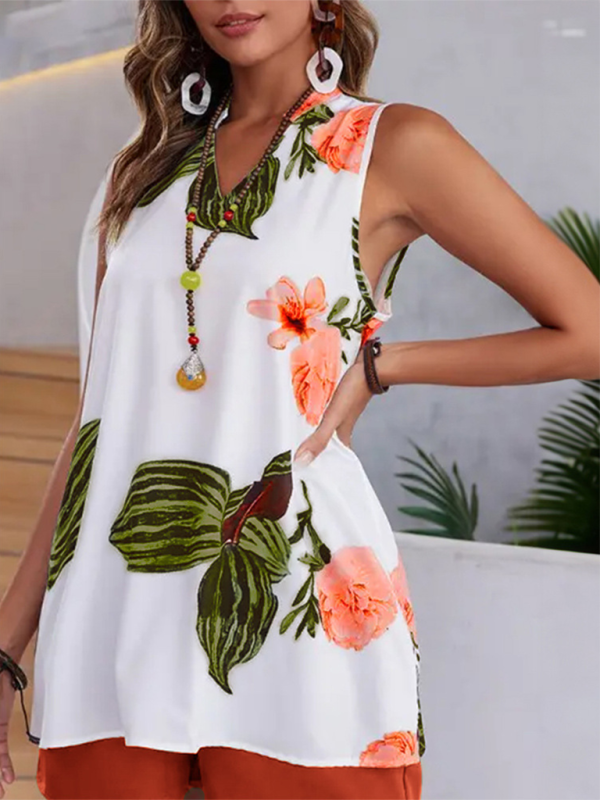 Women's Printed Casual Vacation Top and Shorts Set-[Adult]-[Female]-2022 Online Blue Zone Planet