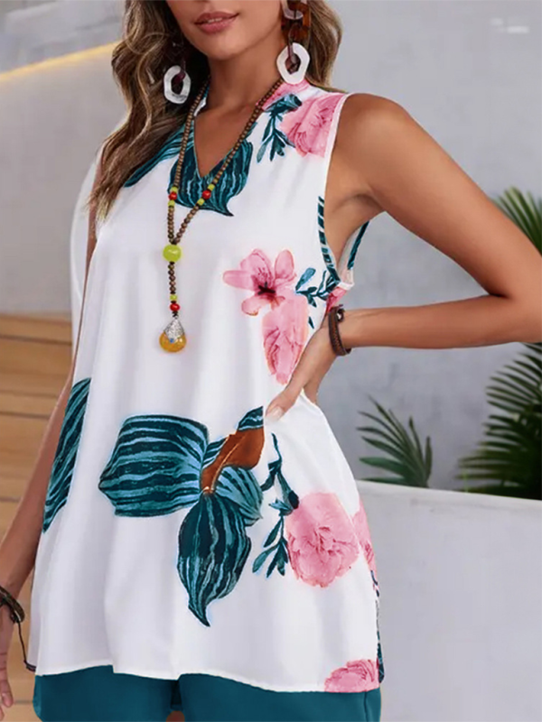 Women's Printed Casual Vacation Top and Shorts Set-[Adult]-[Female]-2022 Online Blue Zone Planet