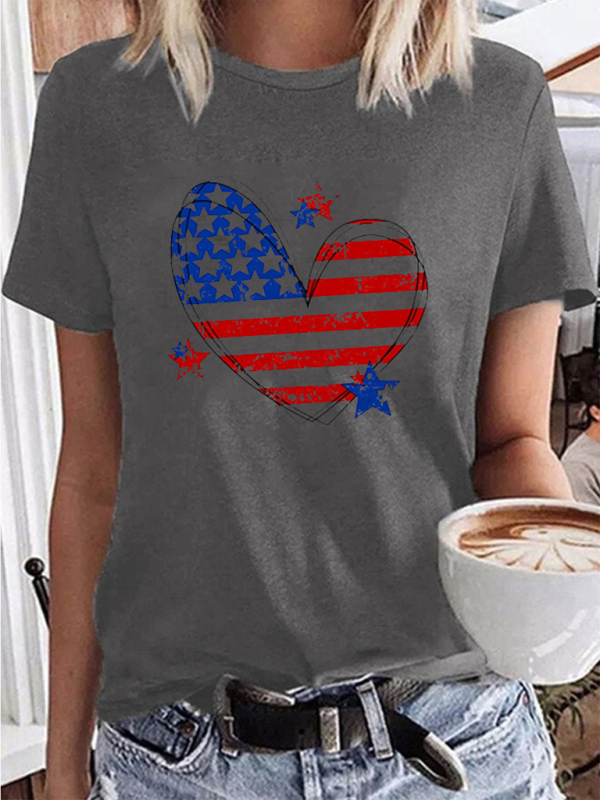 New Independence Day Love Print Women's T-shirt-[Adult]-[Female]-Charcoal grey-XS-2022 Online Blue Zone Planet